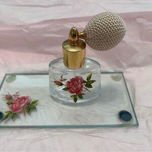 Floral Glass Perfume Atomizer with Gold Accents